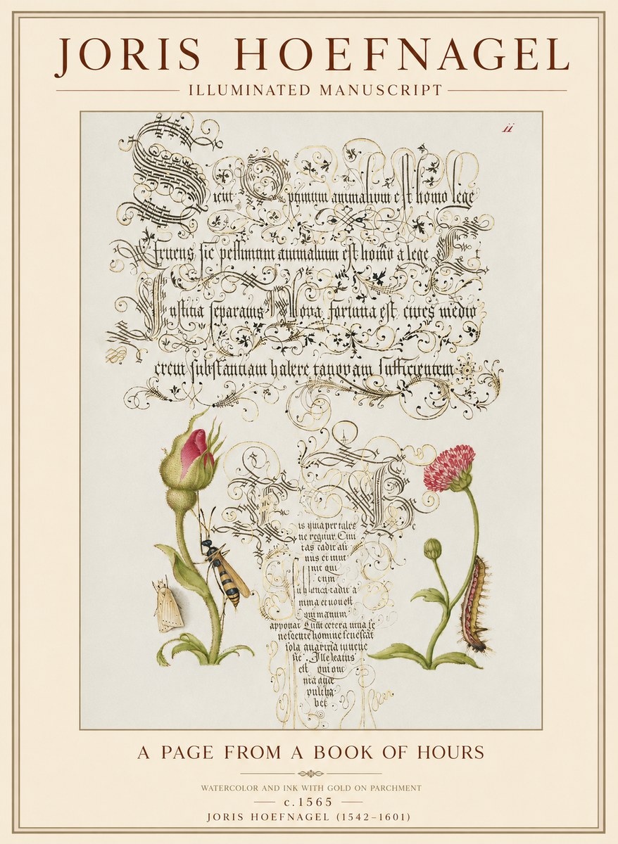 Joris Hoefnagel A Page from a Book of Hours No1 - Juliste
