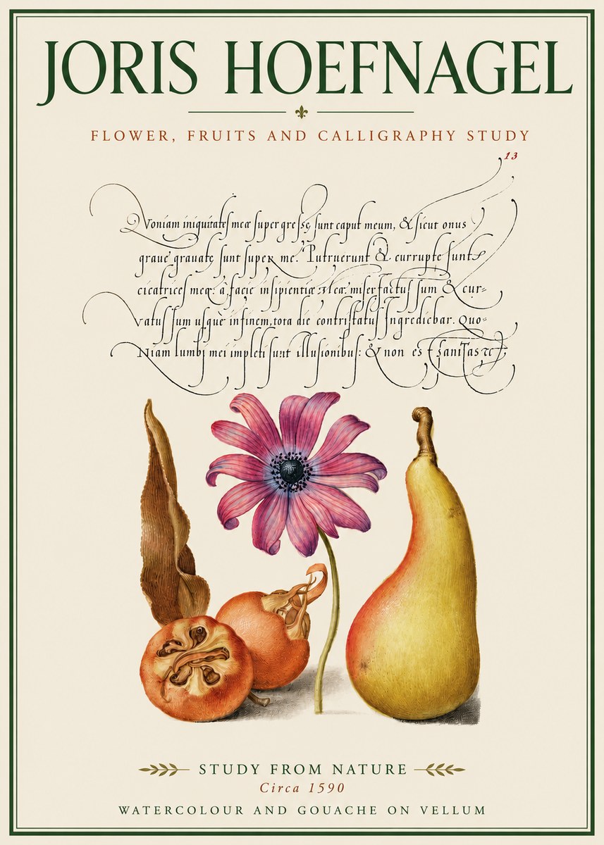 Joris Hoefnagel Study of Flower and Fruits No4 - Juliste