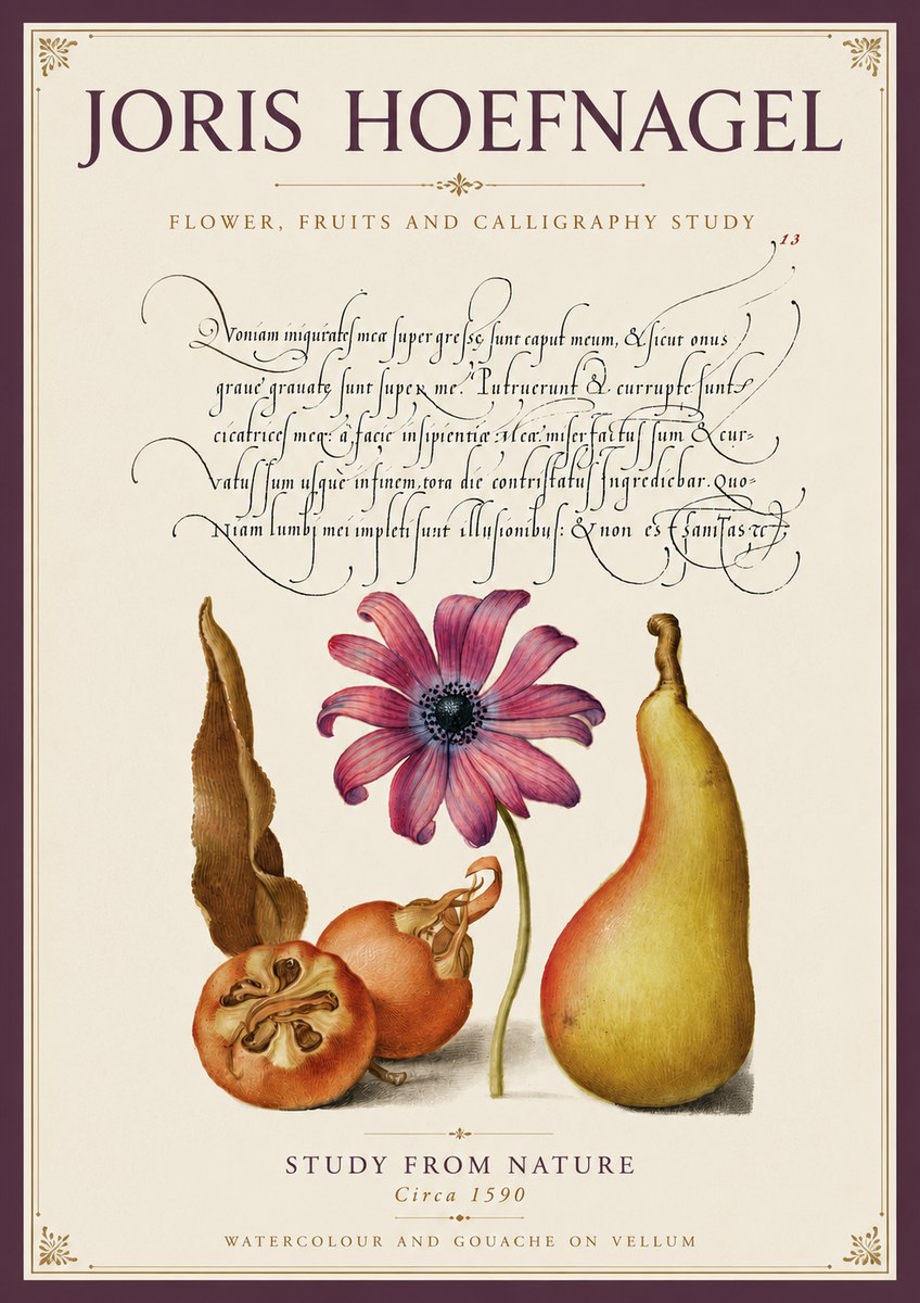 Joris Hoefnagel Study of Flower and Fruits No6 - Juliste
