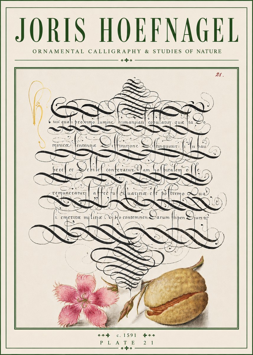 Joris Hoefnagel Ornamental Calligraphy & Studies of Nature No4 - Juliste