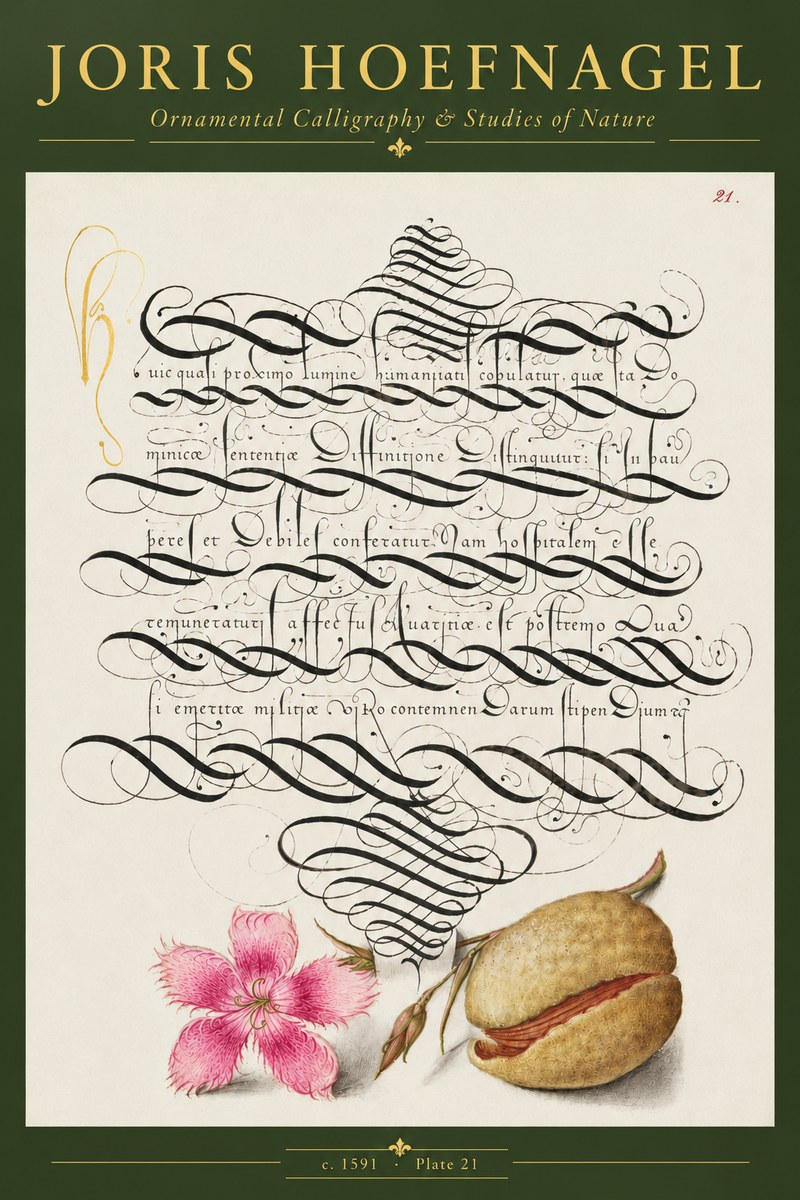 Joris Hoefnagel Ornamental Calligraphy & Studies of Nature No5 - Juliste