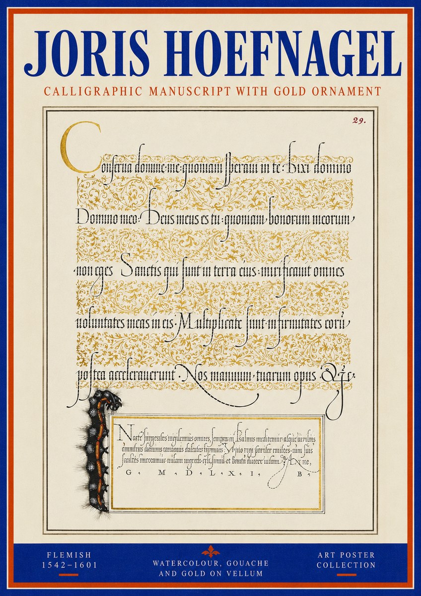 Joris Hoefnagel Calligraphic Manuscript with Gold Ornament No3 - Juliste