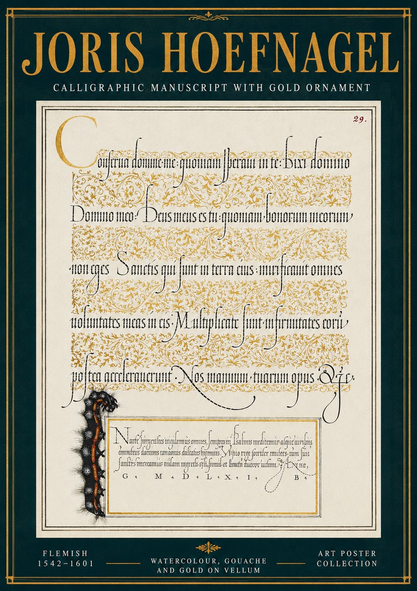 Joris Hoefnagel Calligraphic Manuscript with Gold Ornament No4 - Juliste