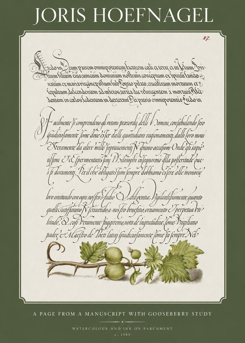 Joris Hoefnagel A Page from a Manuscript with Gooseberry Study No1 - Juliste