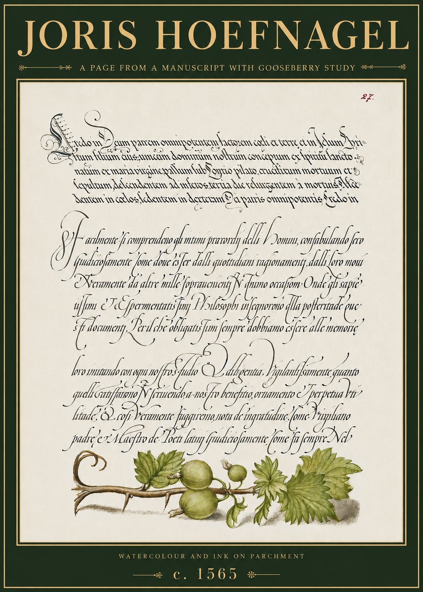 Joris Hoefnagel A Page from a Manuscript with Gooseberry Study No4 - Juliste