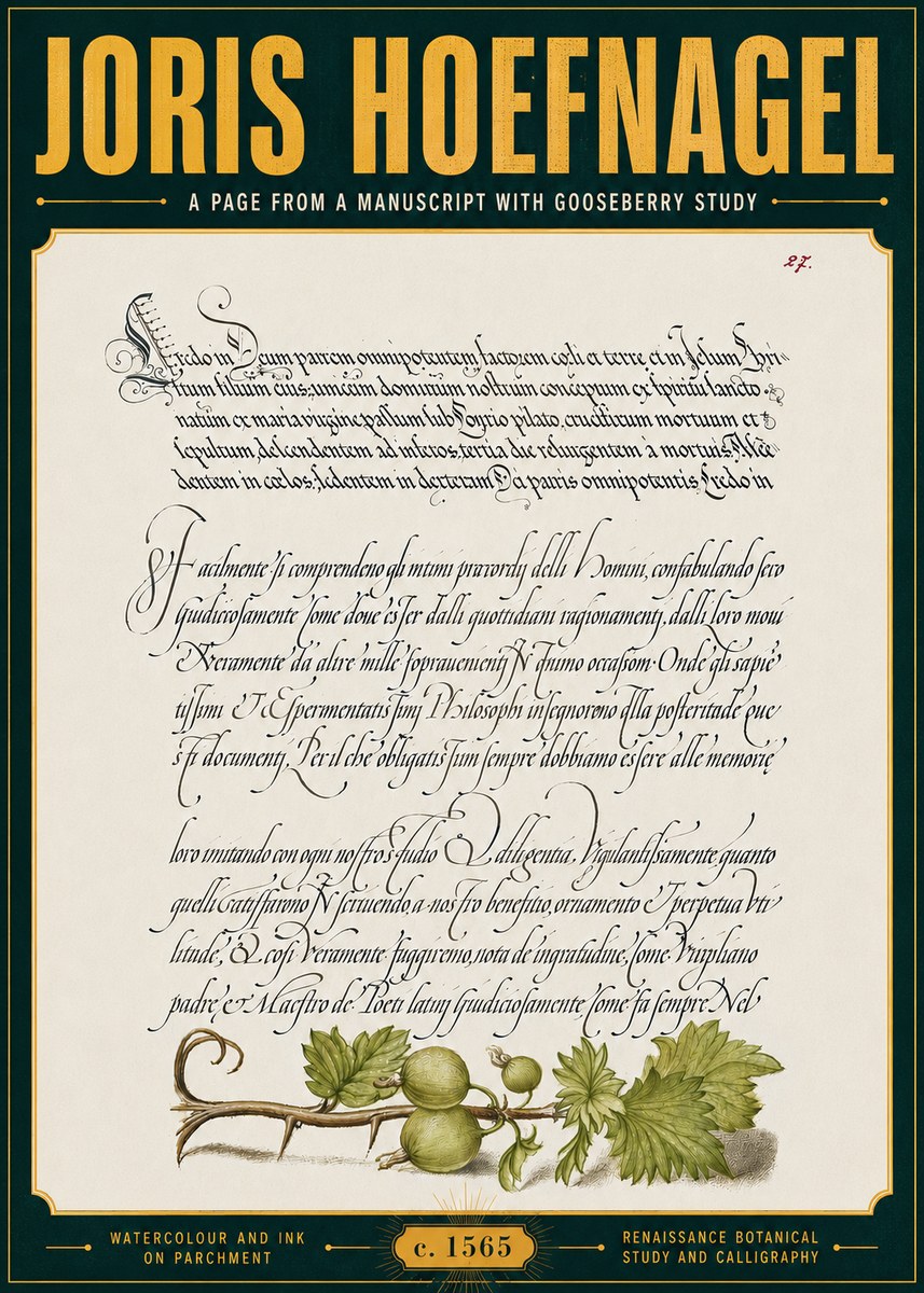 Joris Hoefnagel A Page from a Manuscript with Gooseberry Study No6 - Juliste