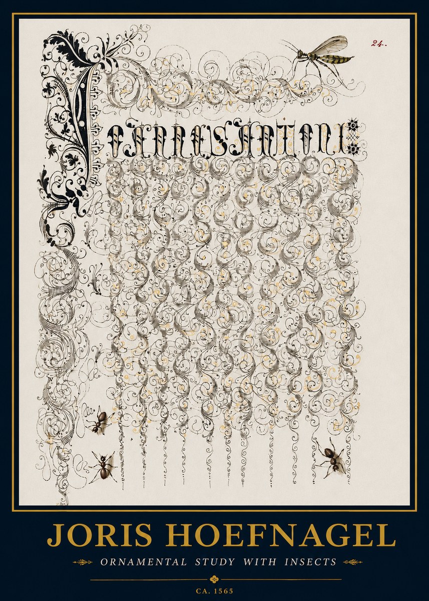 Joris Hoefnagel Ornamental Study with Insects No3 - Juliste