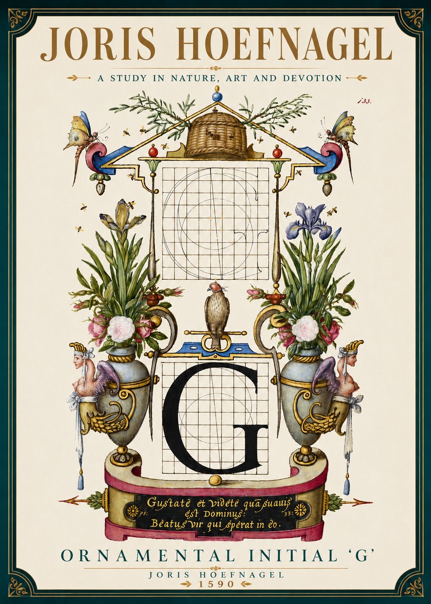 Joris Hoefnagel Ornamental Initial 'G' No5 - Juliste