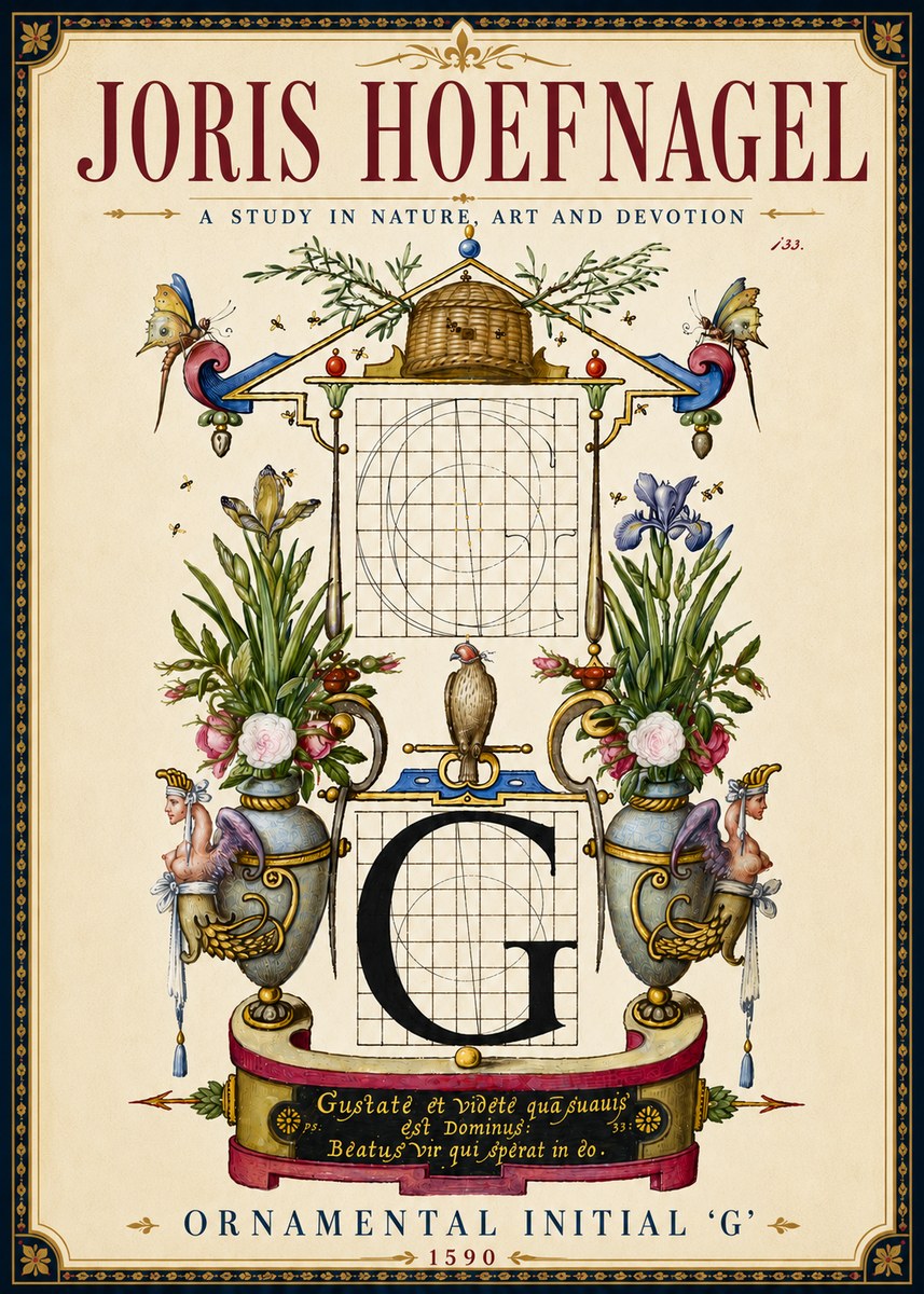Joris Hoefnagel Ornamental Initial 'G' No6 - Juliste
