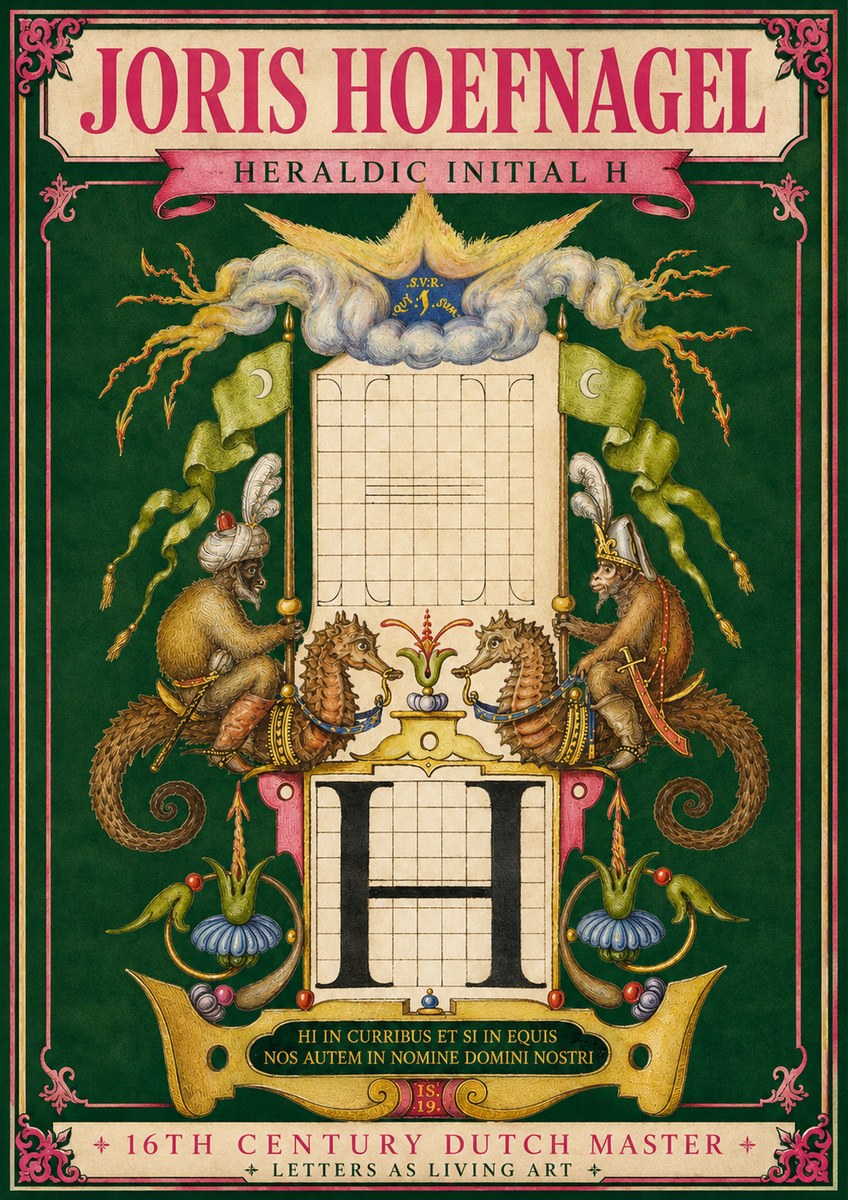 Joris Hoefnagel Heraldic Initial H No3 - Juliste