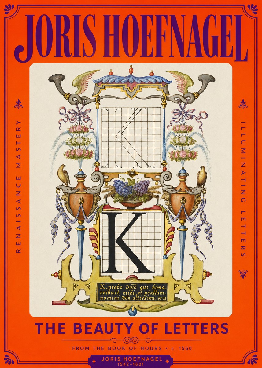 Joris Hoefnagel Illuminated Initial "K" from the Book of Hours No2 - Juliste
