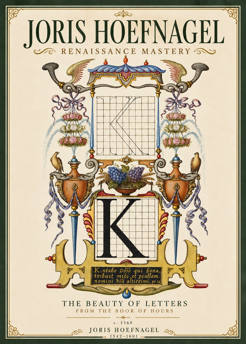Joris Hoefnagel Illuminated Initial "K" from the Book of Hours No5 - Juliste
