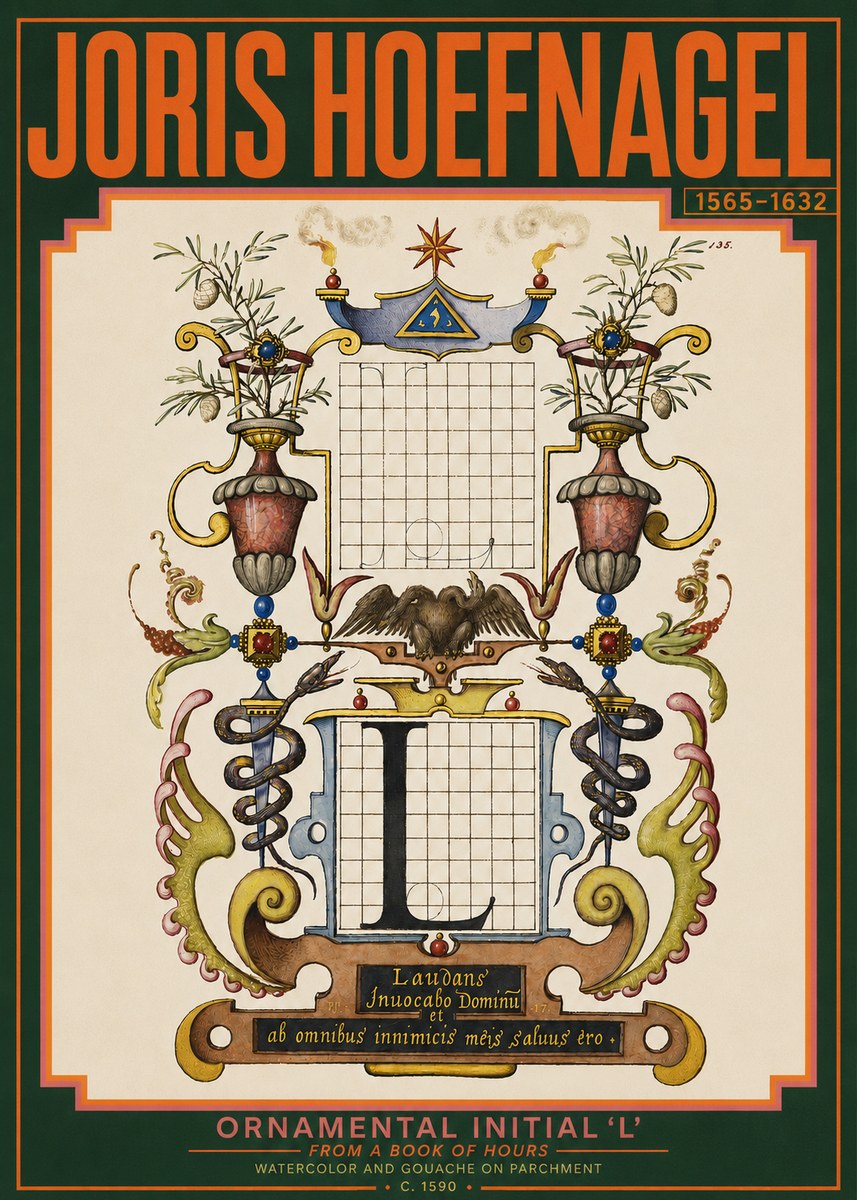 Joris Hoefnagel Ornamental Initial 'L' No3 - Juliste