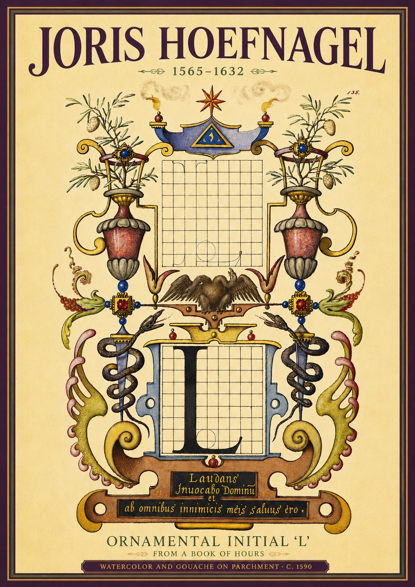 Joris Hoefnagel Ornamental Initial 'L' No4 - Juliste