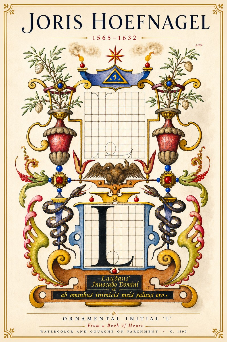 Joris Hoefnagel Ornamental Initial 'L' No6 - Juliste