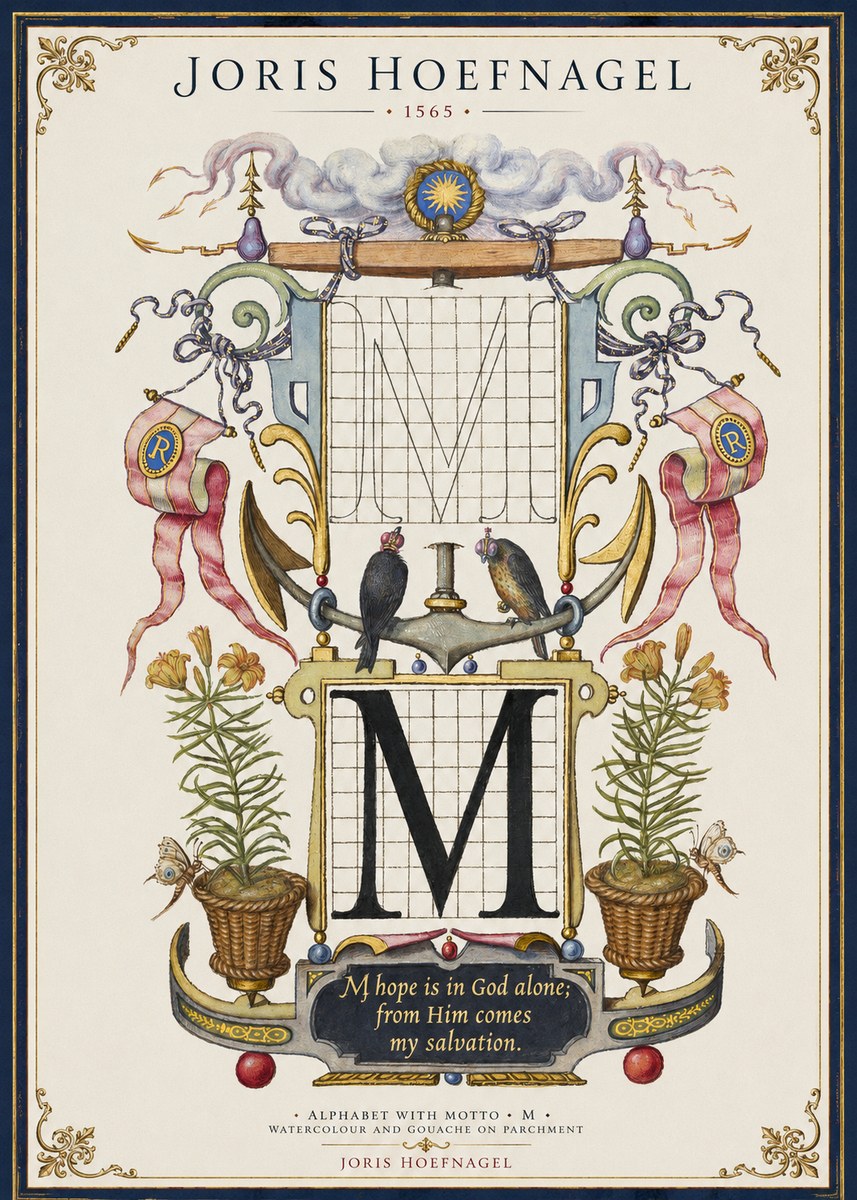 Joris Hoefnagel Alphabet with Motto • M • No1 - Juliste
