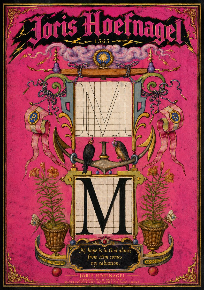 Joris Hoefnagel Alphabet with Motto • M • No2 - Juliste