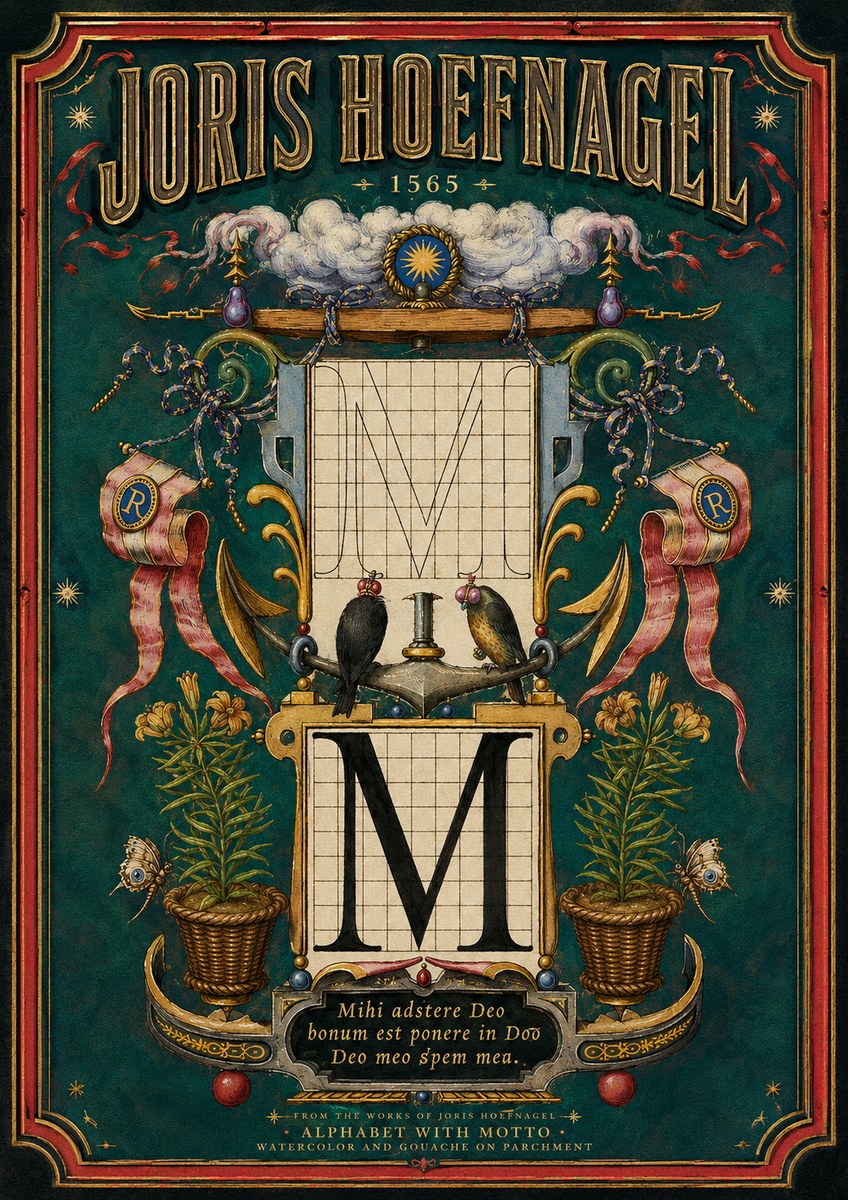 Joris Hoefnagel Alphabet with Motto • M • No3 - Juliste