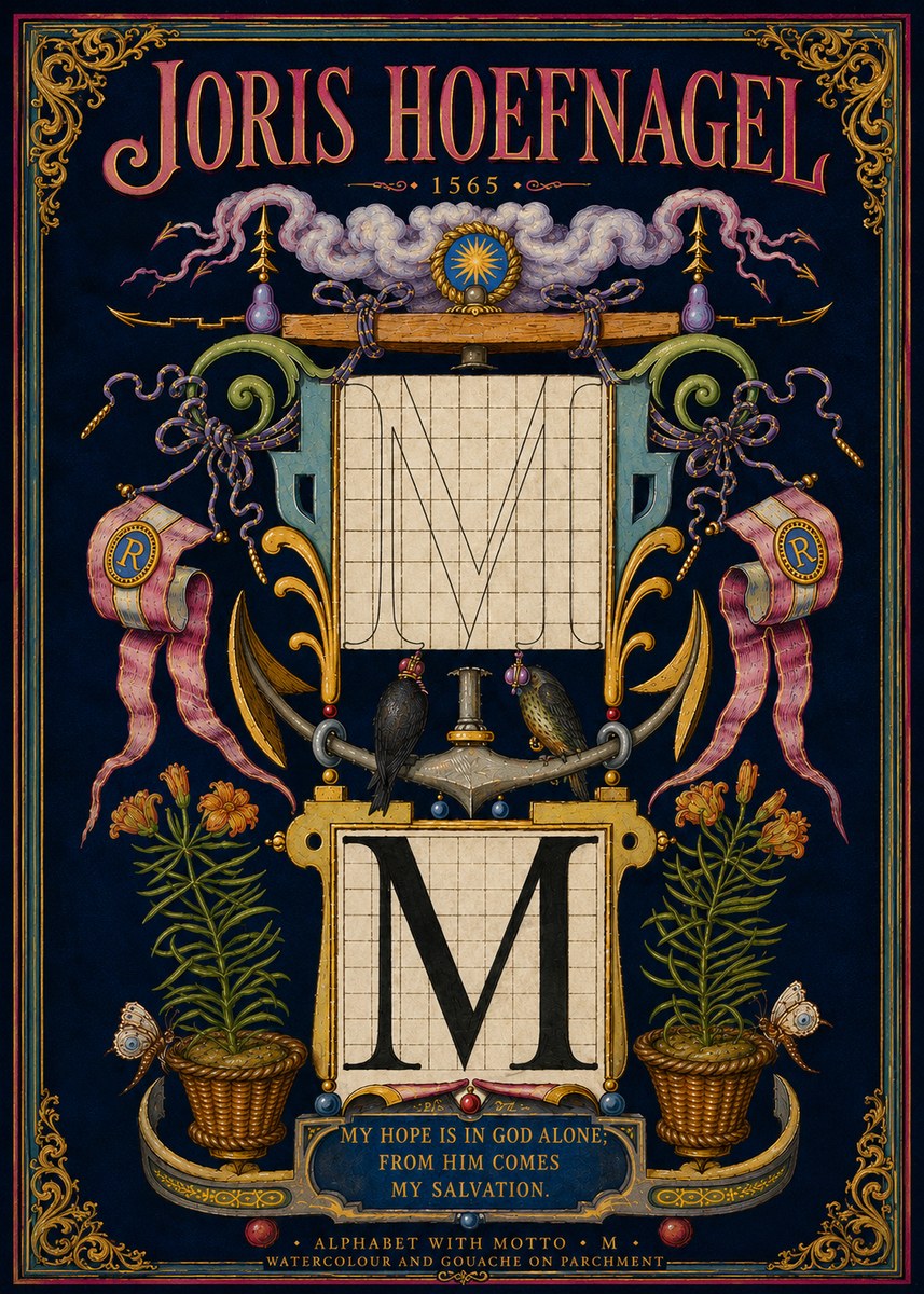 Joris Hoefnagel Alphabet with Motto • M • No5 - Juliste