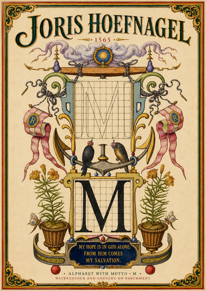 Joris Hoefnagel Alphabet with Motto • M • No6 - Juliste