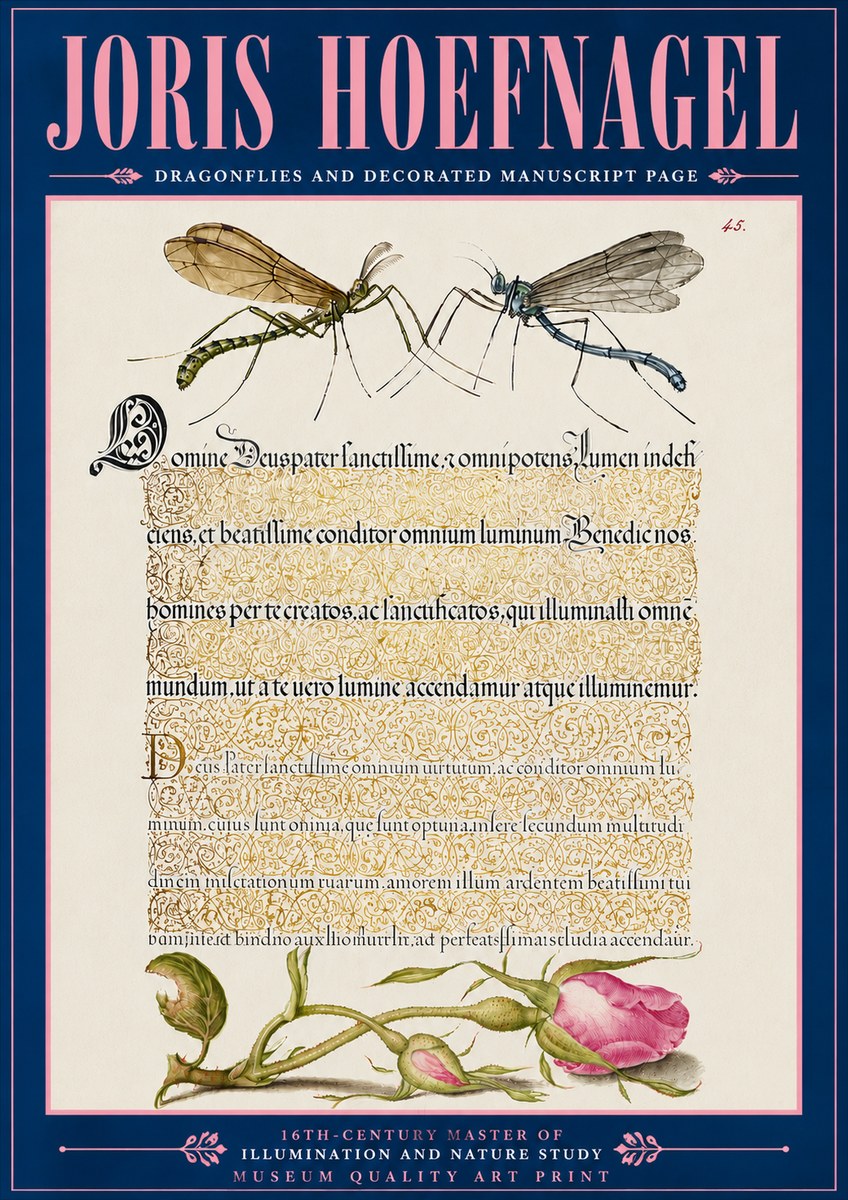 Joris Hoefnagel Dragonflies and Decorated Manuscript Page No6 - Juliste