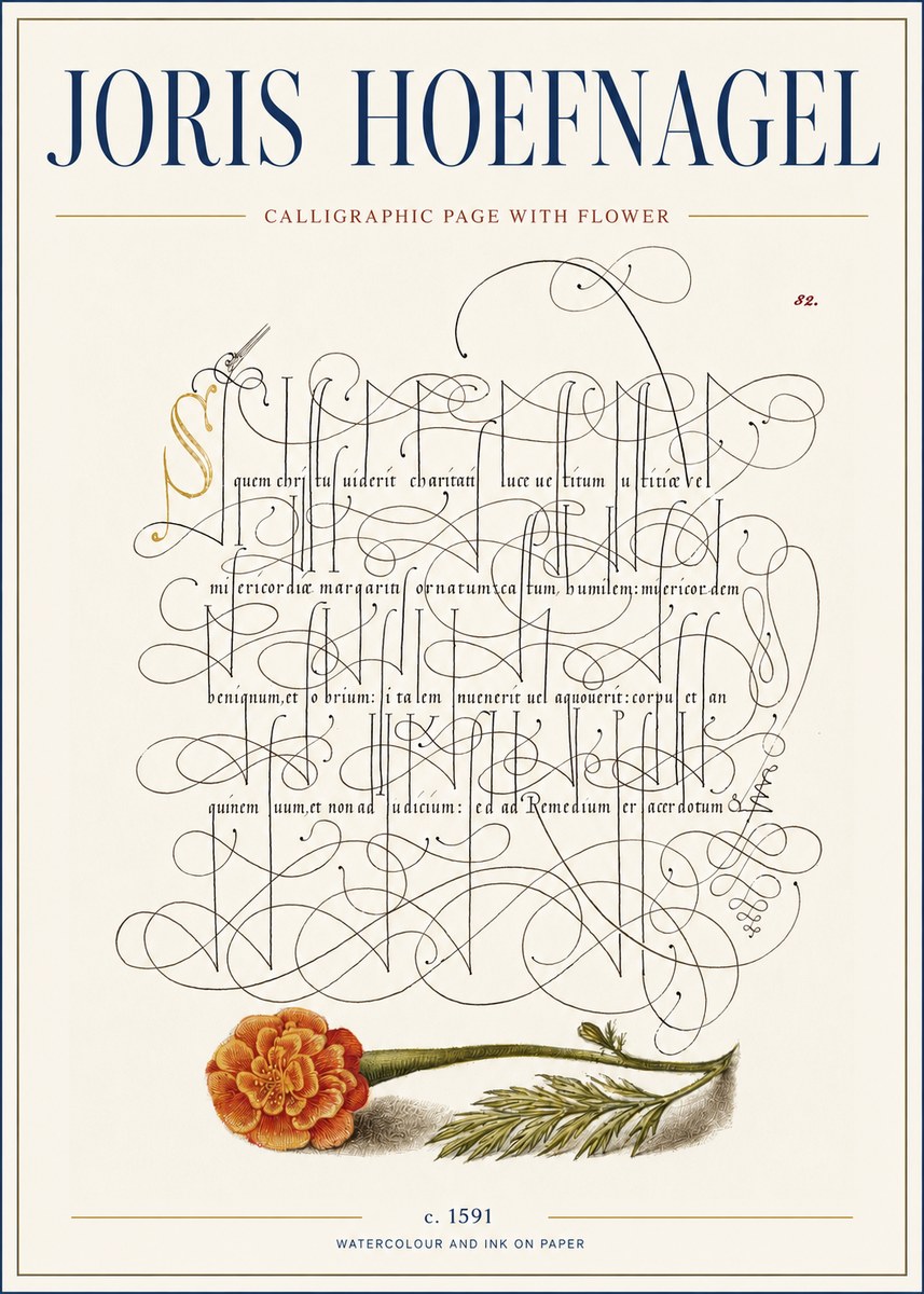 Joris Hoefnagel Calligraphic Study with Marigold No4 - Juliste