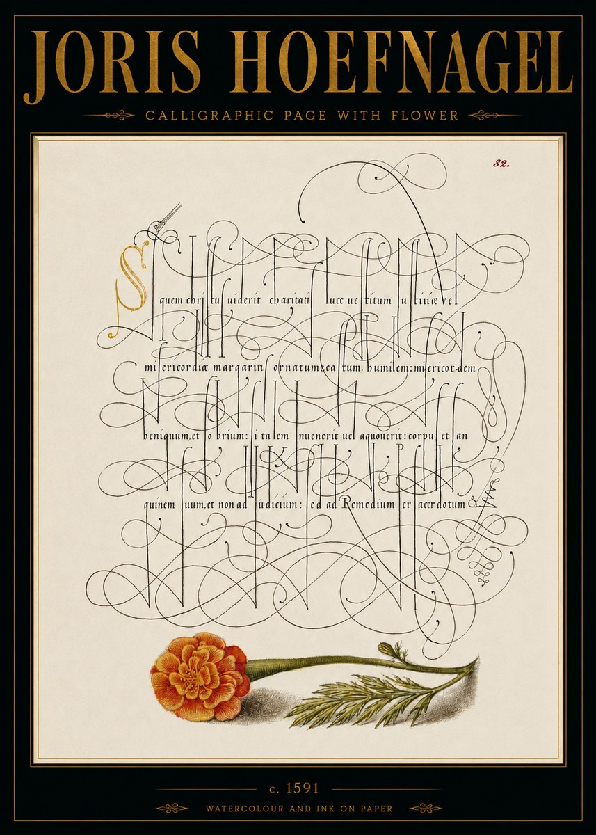 Joris Hoefnagel Calligraphic Study with Marigold No6 - Juliste