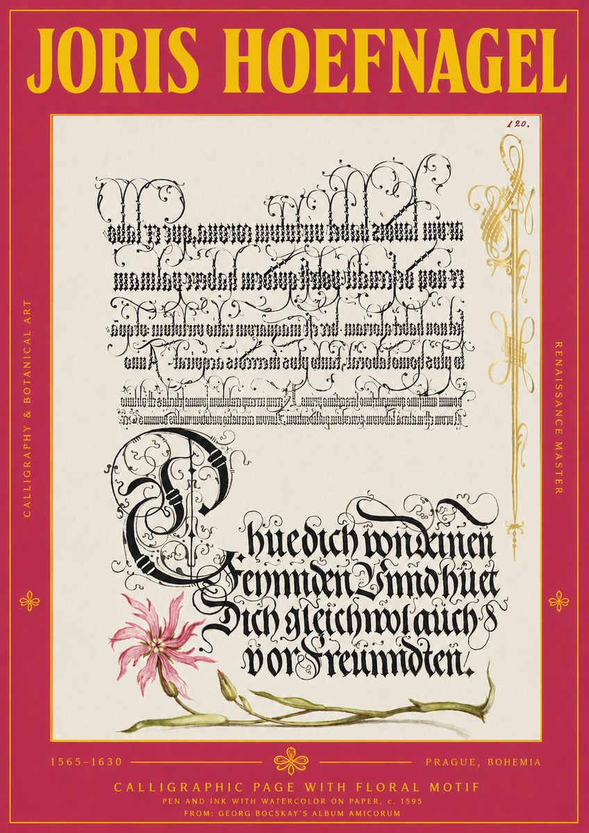Joris Hoefnagel Calligraphy with Floral Ornament No4 - Juliste