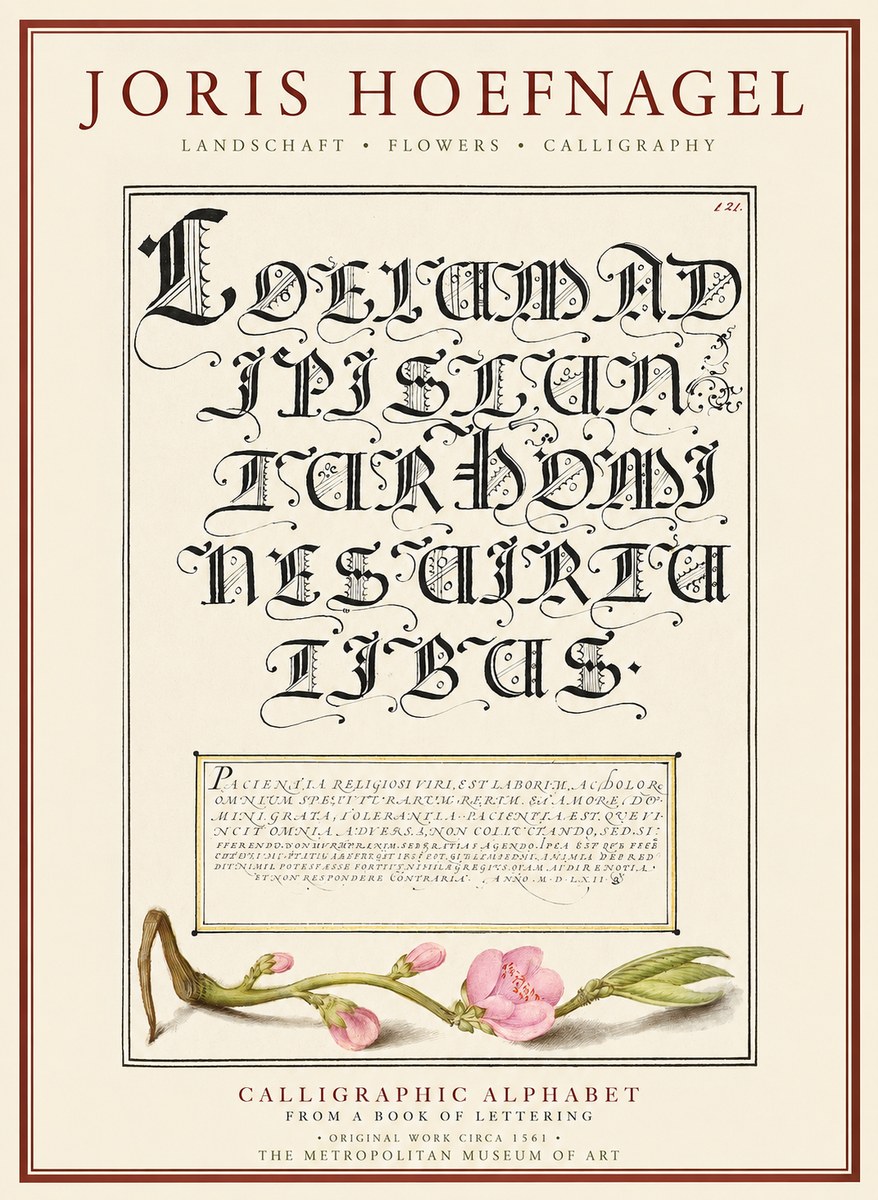 Joris Hoefnagel Calligraphic Alphabet from a Book of Lettering No1 - Juliste