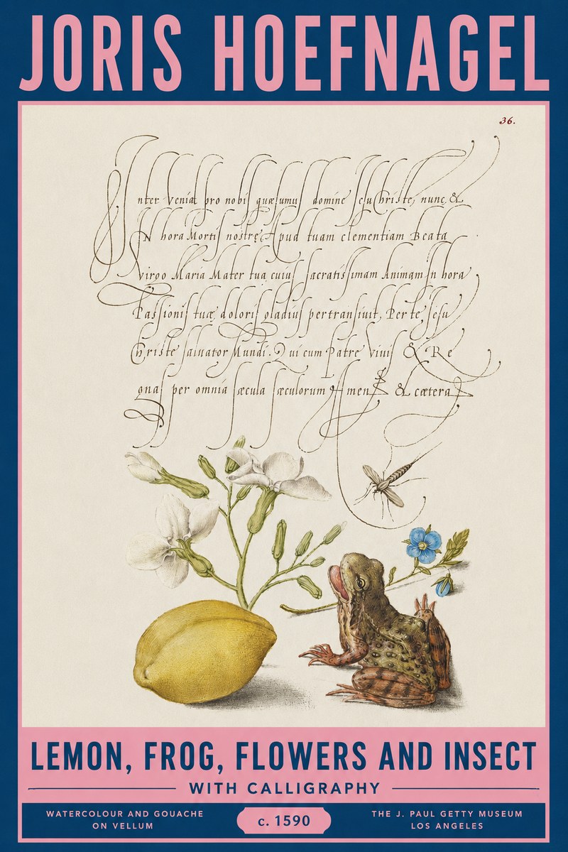 Joris Hoefnagel Nature Study with Lemon, Flowers, Frog & Insect No3 - Juliste
