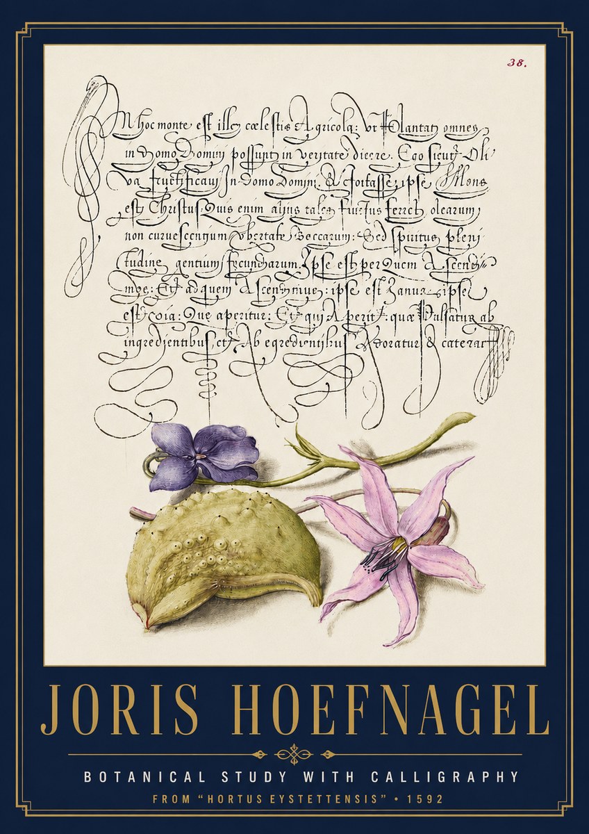 Joris Hoefnagel Botanical Study with Calligraphy I No4 - Juliste