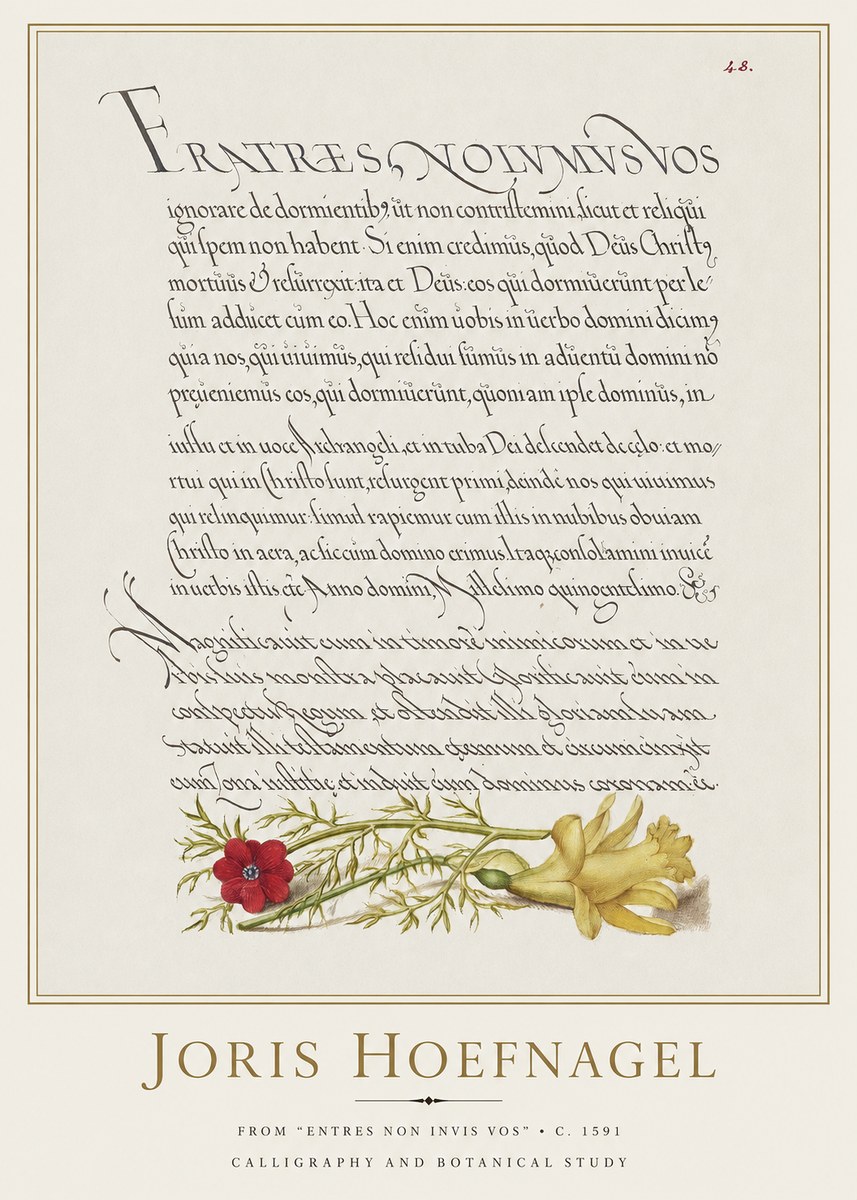 Joris Hoefnagel Calligraphy and Botanical Study I No2 - Juliste