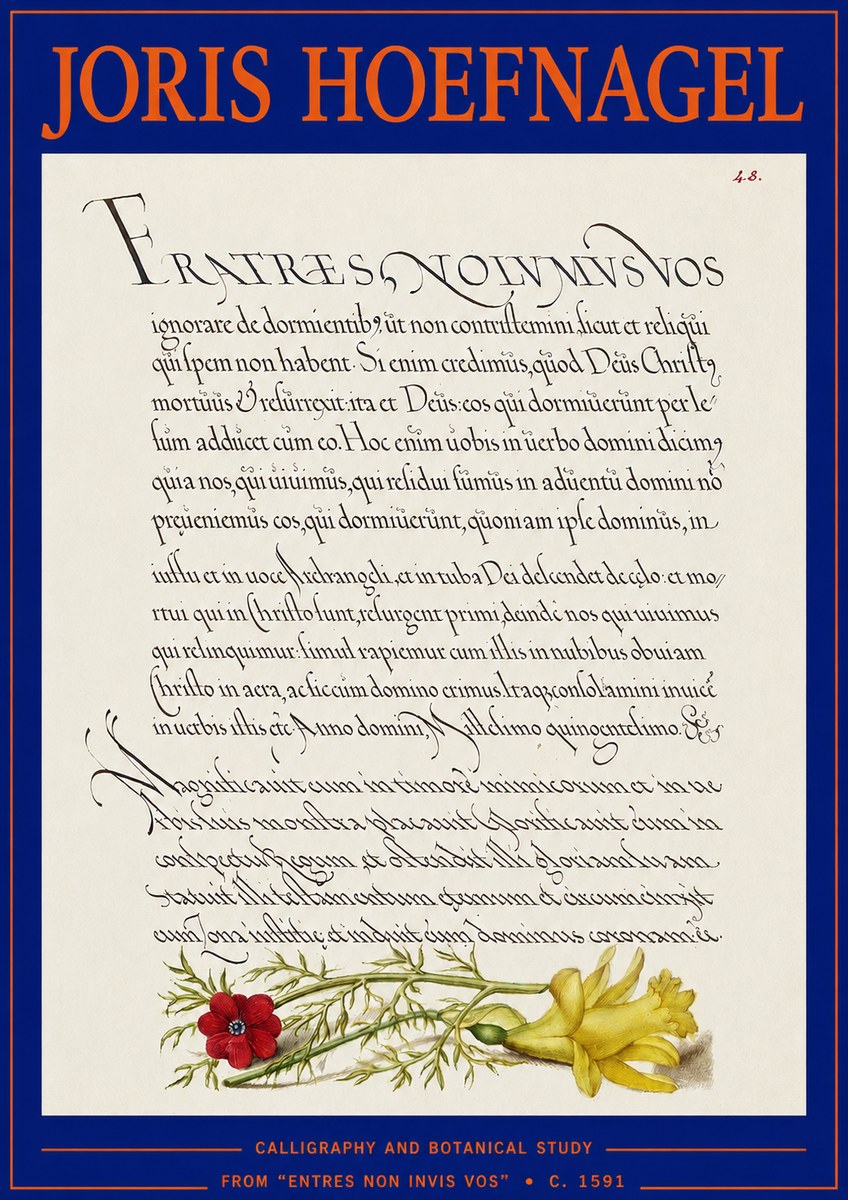 Joris Hoefnagel Calligraphy and Botanical Study I No3 - Juliste