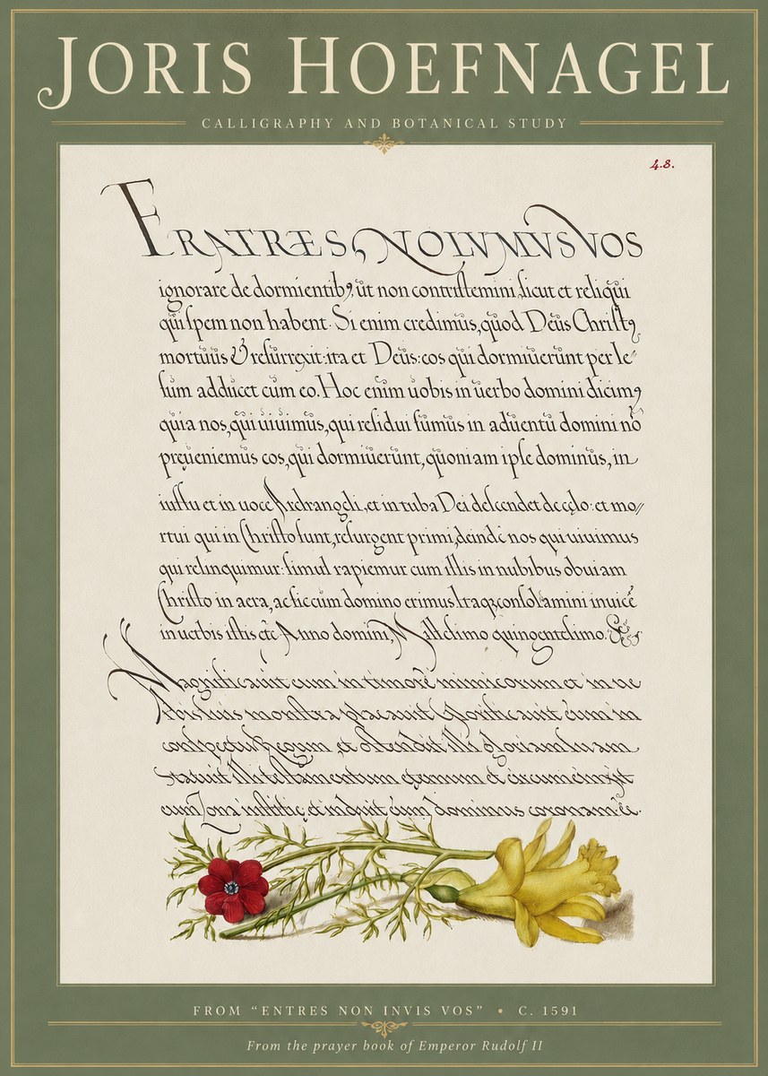 Joris Hoefnagel Calligraphy and Botanical Study I No4 - Juliste