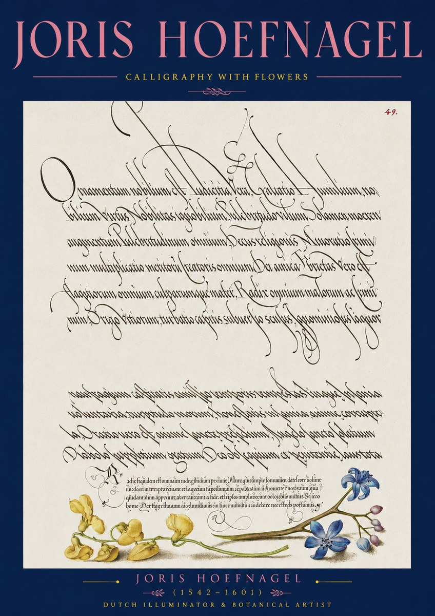 Joris Hoefnagel Calligraphy with Flowers No2 - Juliste