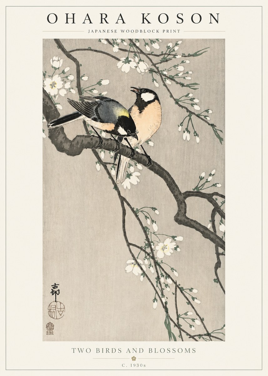 Ohara Koson Two Birds and Blossoms I No2 - Juliste