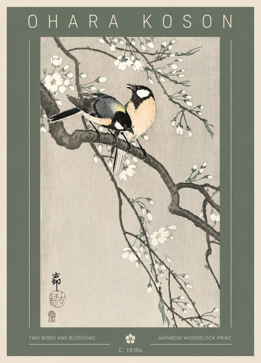 Ohara Koson Two Birds and Blossoms I No3 - Juliste