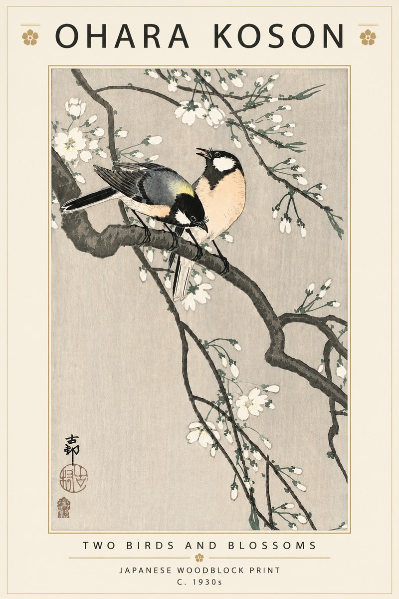 Ohara Koson Two Birds and Blossoms I No5 - Juliste