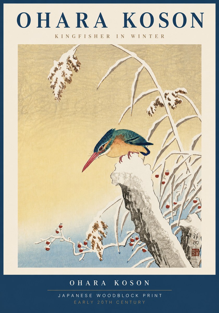 Ohara Koson Kingfisher in Winter I No4 - Juliste