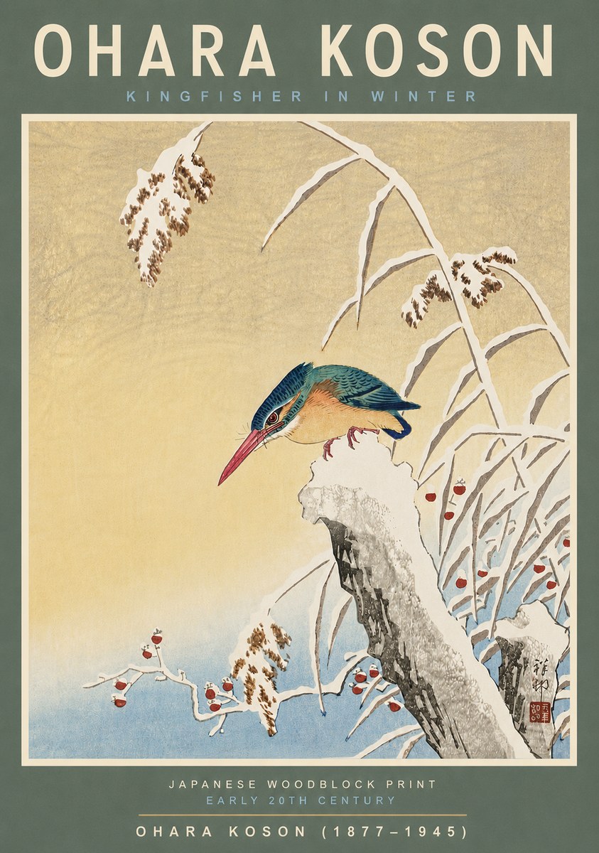 Ohara Koson Kingfisher in Winter I No6 - Juliste