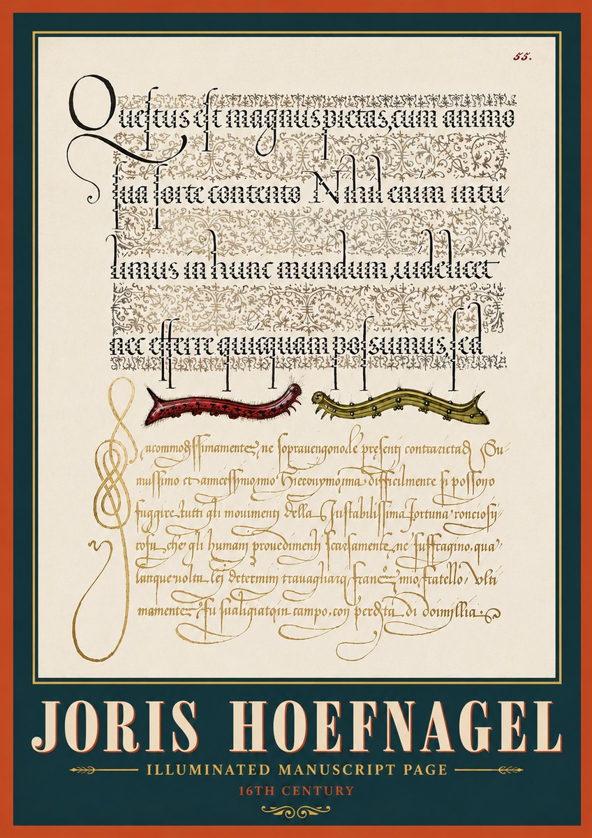 Joris Hoefnagel Illuminated Manuscript Page I No6 - Juliste