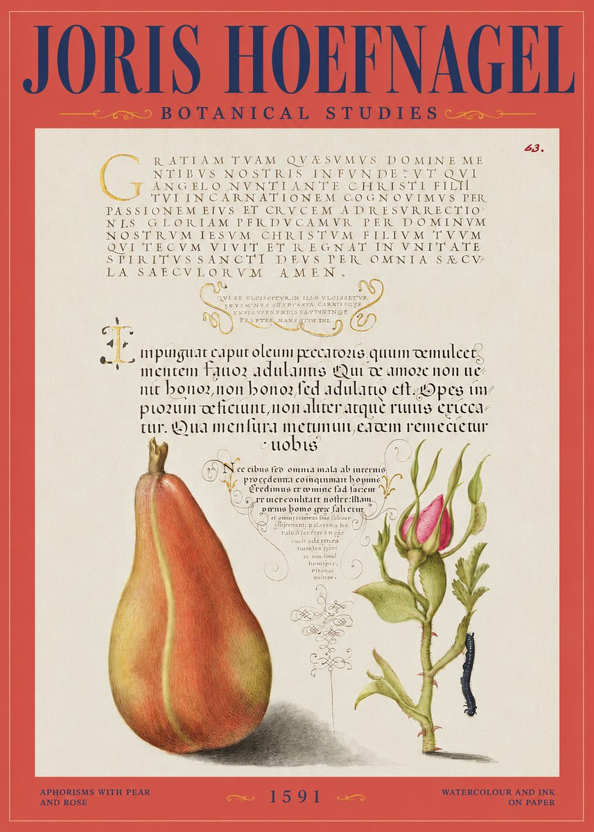 Joris Hoefnagel Aphorisms with Pear and Rose No2 - Juliste