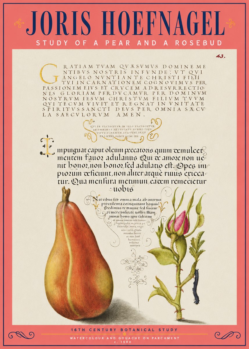 Joris Hoefnagel Aphorisms with Pear and Rose No5 - Juliste