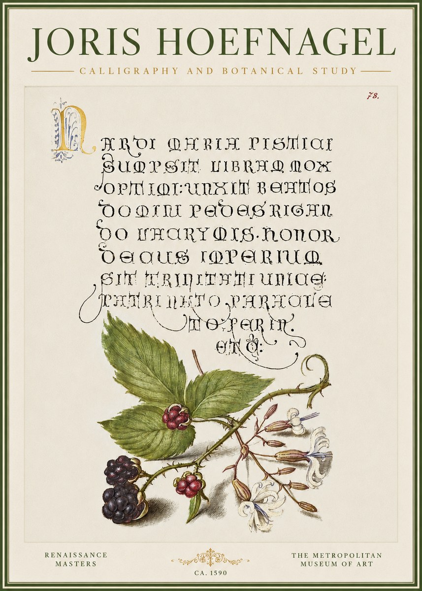 Joris Hoefnagel Calligraphy and Botanical Study II No3 - Juliste