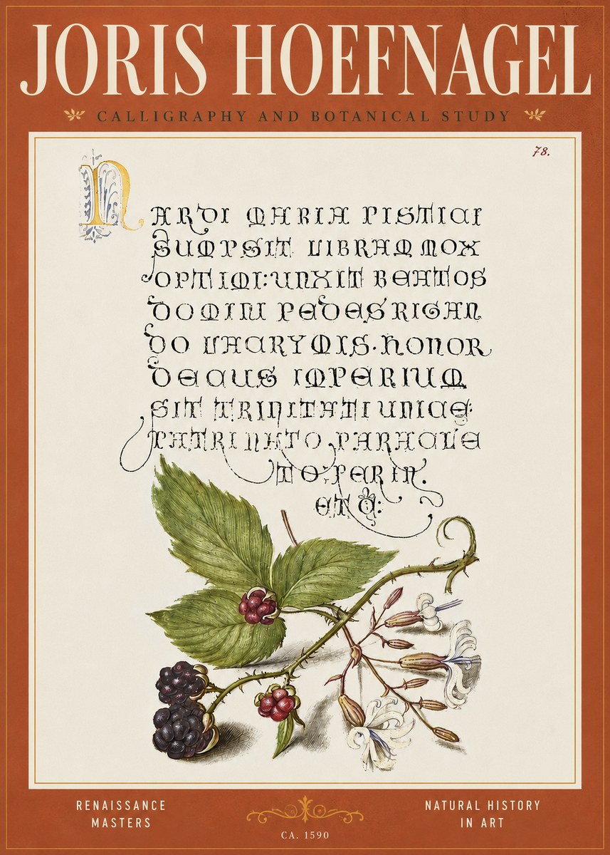 Joris Hoefnagel Calligraphy and Botanical Study II No4 - Juliste