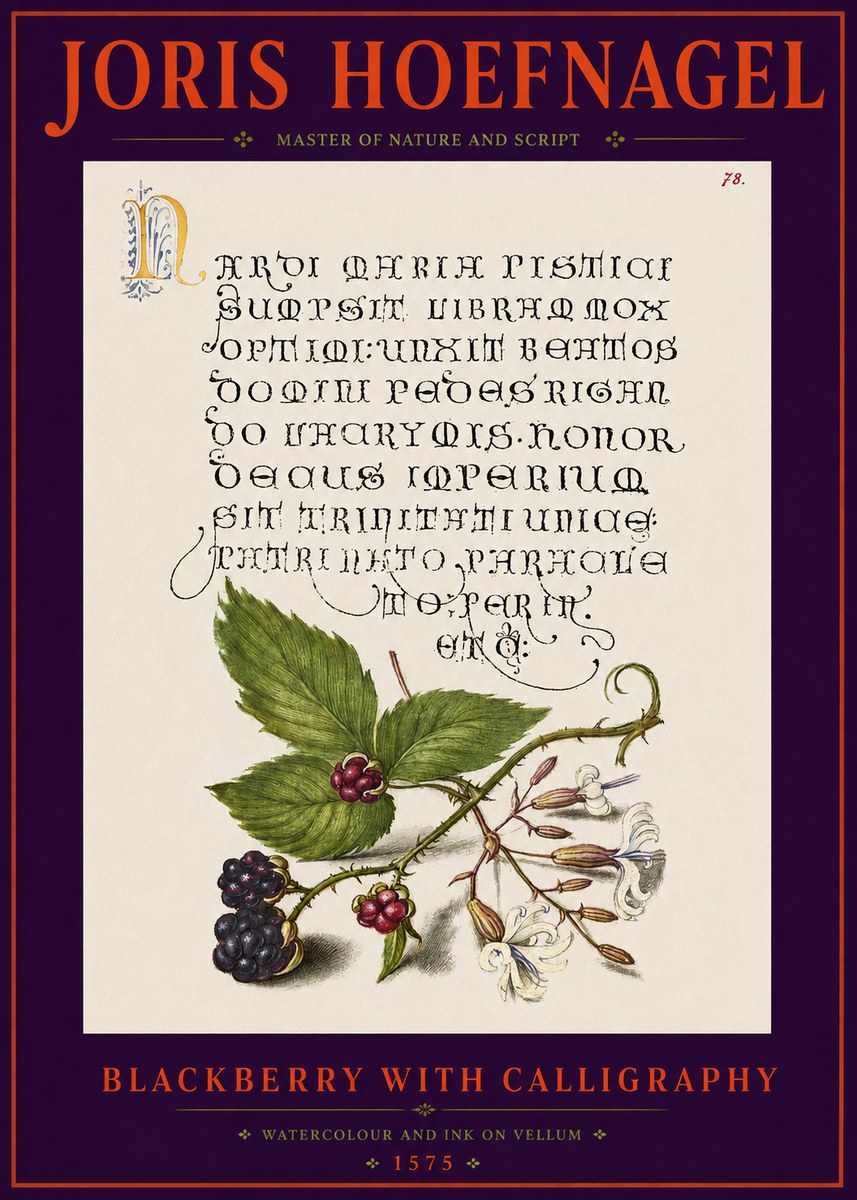Joris Hoefnagel Calligraphy and Botanical Study II No6 - Juliste