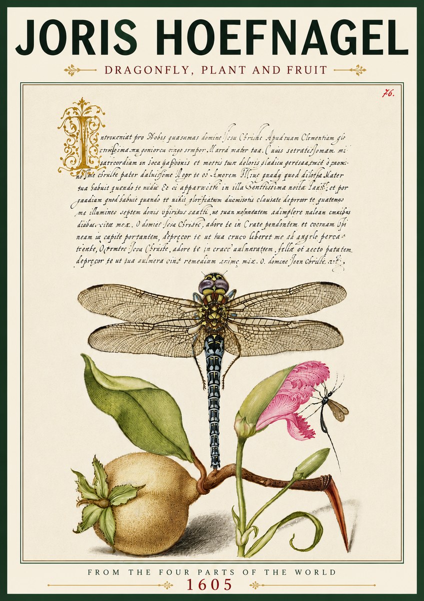 Joris Hoefnagel Dragonfly, Plant and Fruit No6 - Juliste