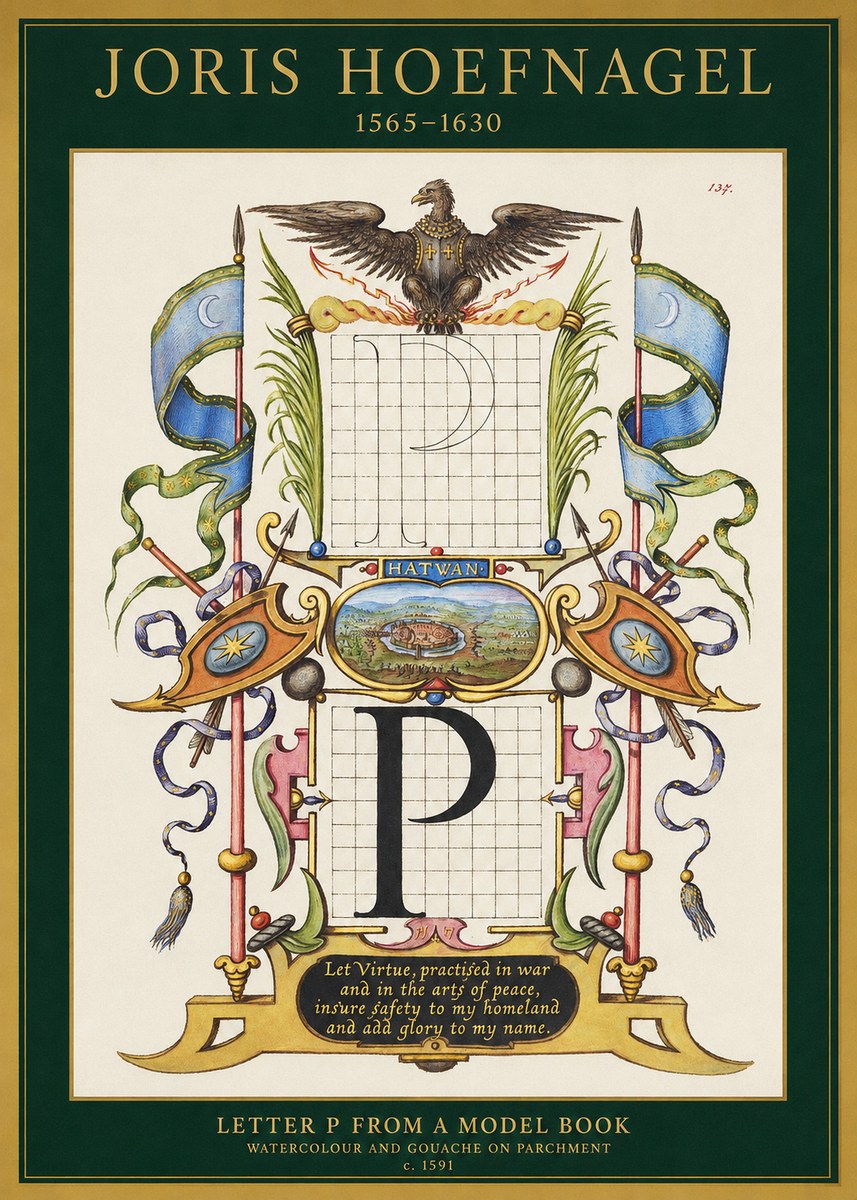 Joris Hoefnagel Letter P from a Model Book No1 - Juliste