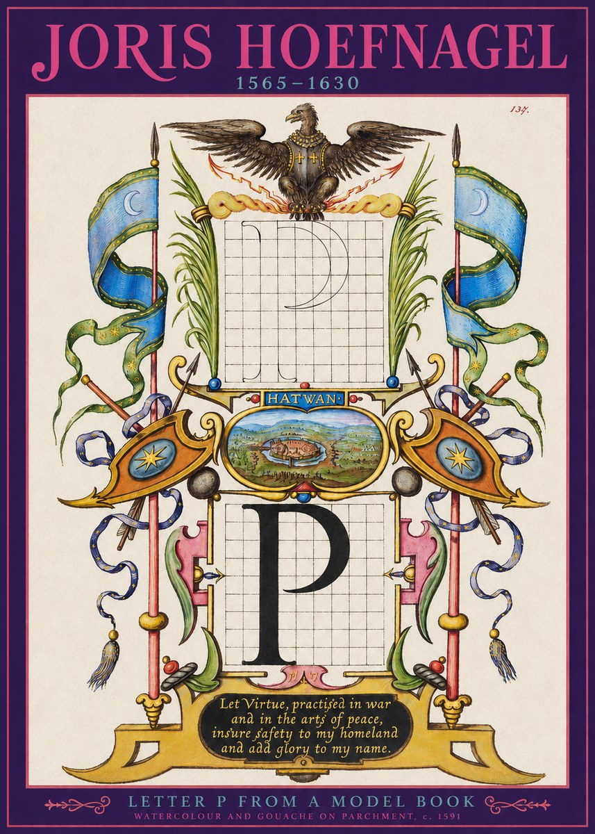 Joris Hoefnagel Letter P from a Model Book No2 - Juliste