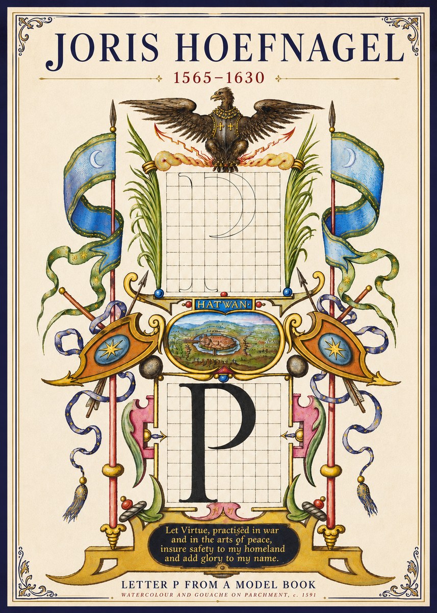 Joris Hoefnagel Letter P from a Model Book No3 - Juliste